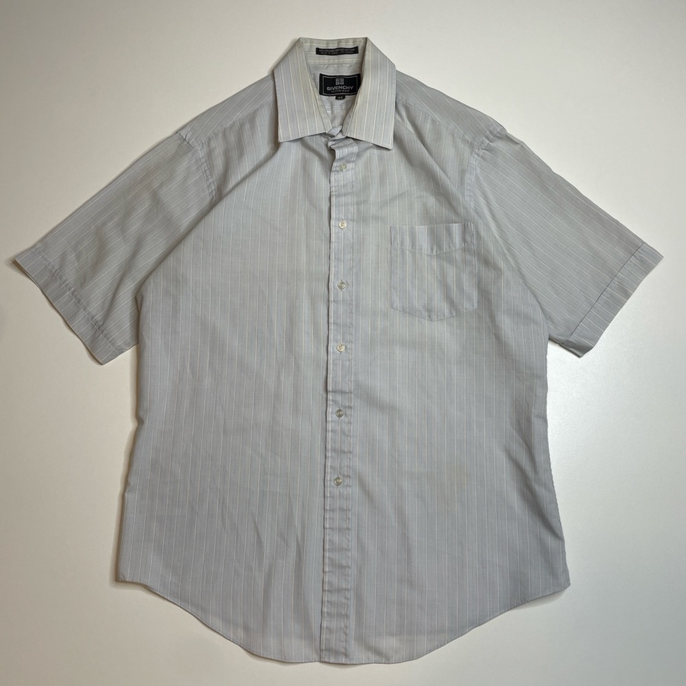 Vintage 80’s Givenchy Monsieur Striped Short Sleeve Button Up Shirt Blue White M